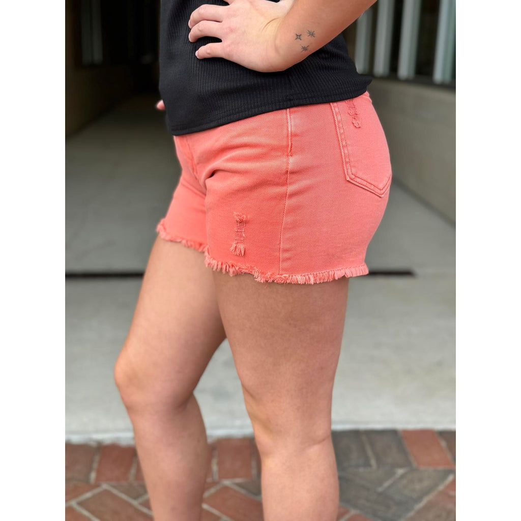 Grace and Lace Casual Colored Denim Shorts - Hot Coral