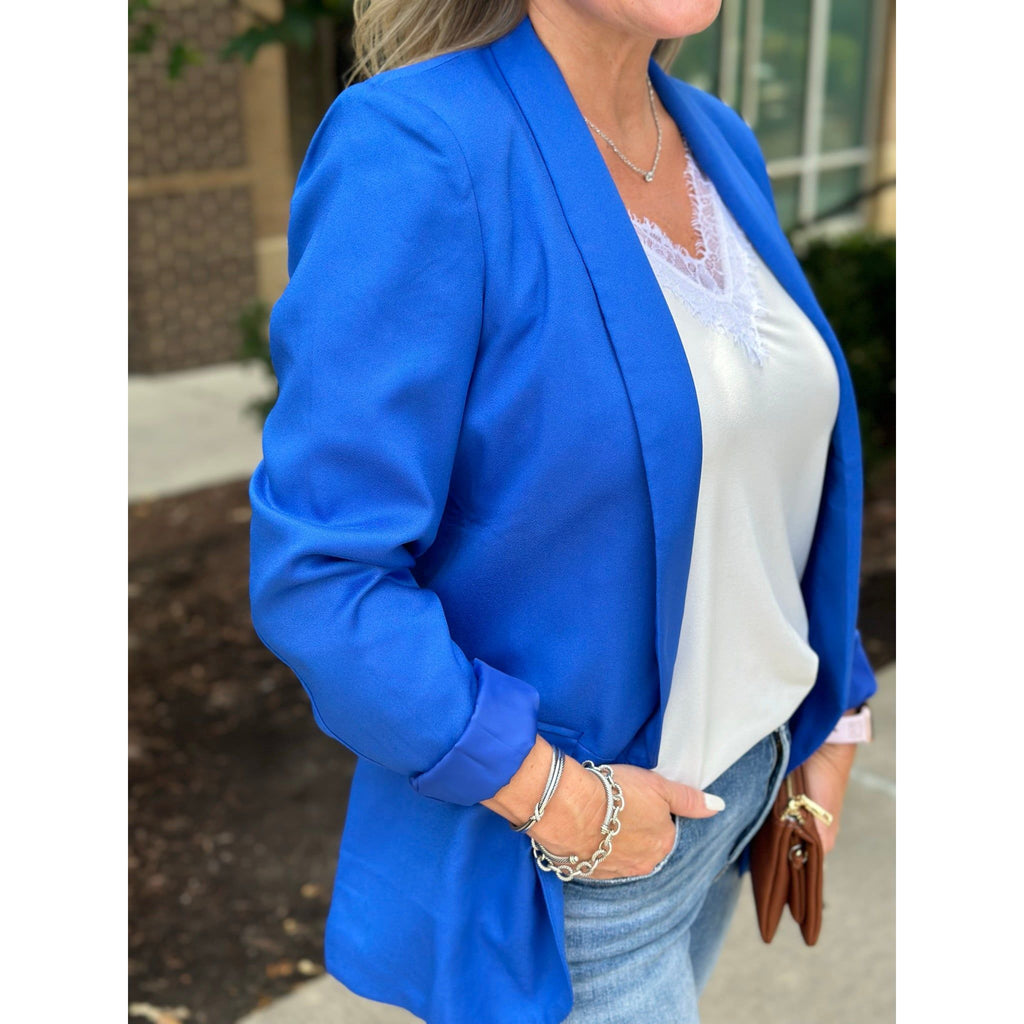 Grace and Lace Pocketed Fashion Blazer - Royal Blue