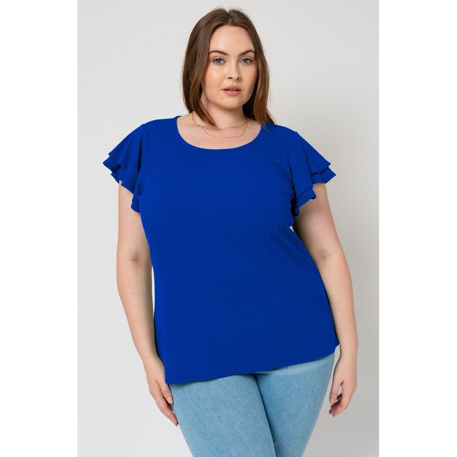 Robyn Plus Double Ruffle Sleeve Top - Royal Blue