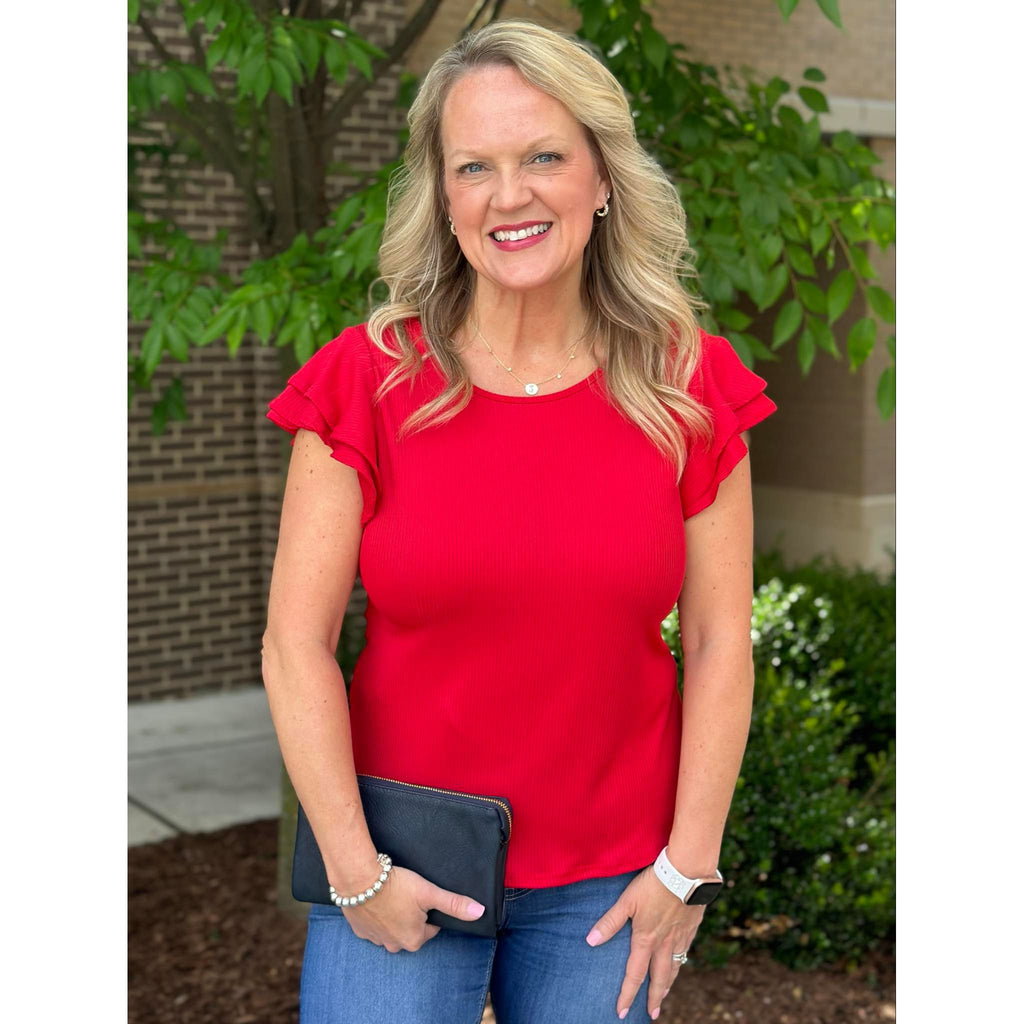 Robyn Double Ruffle Short Sleeve Top - Red