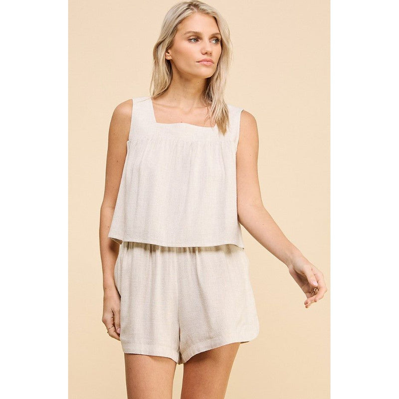Augustine Linen Blend Pleated Tank - Natural