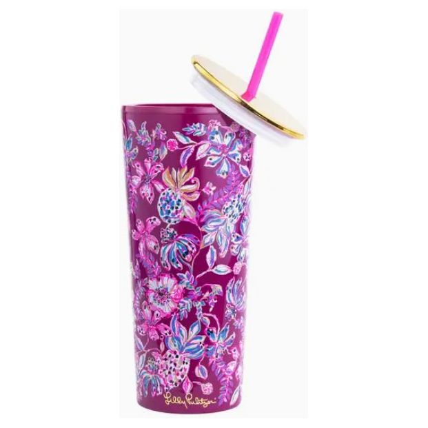 Lilly Pulitzer Tumbler with Straw (24 oz) - Amarena Cherry Tropical with a Twist