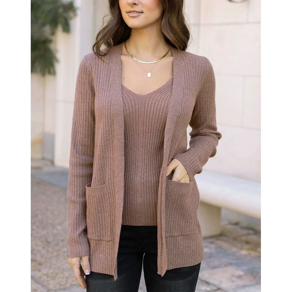Grace and Lace Ribbed Knit Cardigan - Latte
