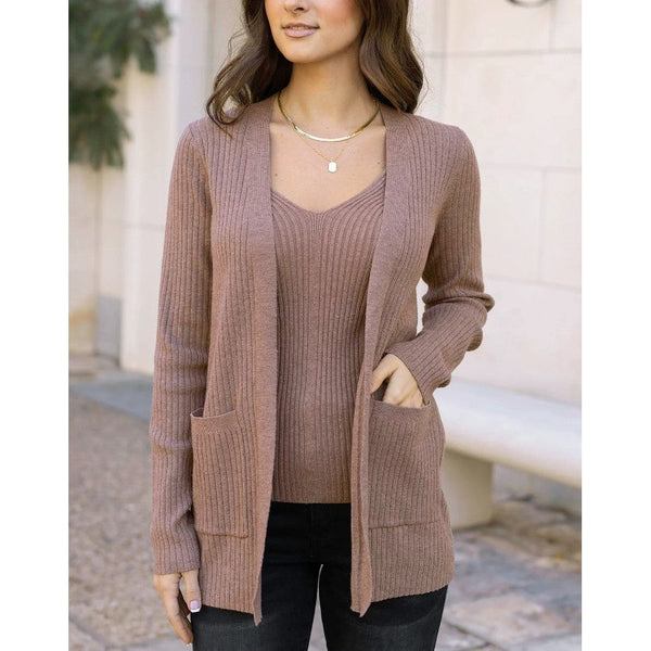 Grace and Lace Ribbed Knit Cardigan - Latte - FINAL SALE