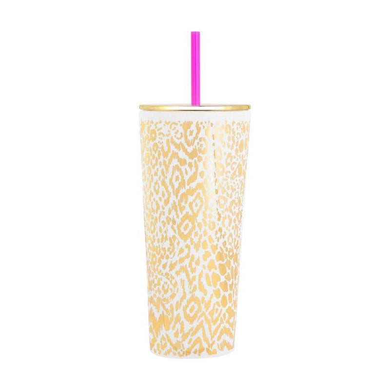 Lilly Pulitzer Tumbler with Straw (24 oz) - Gold Pattern Play