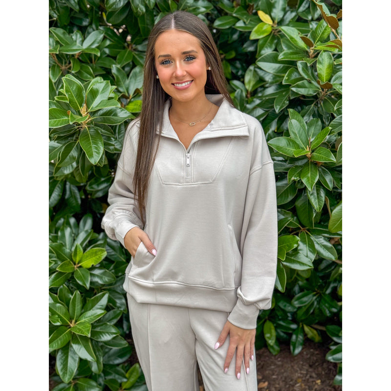Daniella Modal Quarter Zip Mock Neck Pullover - Mocha Cream