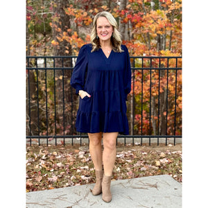 Bria V-Neck Tiered Mini Dress - Navy