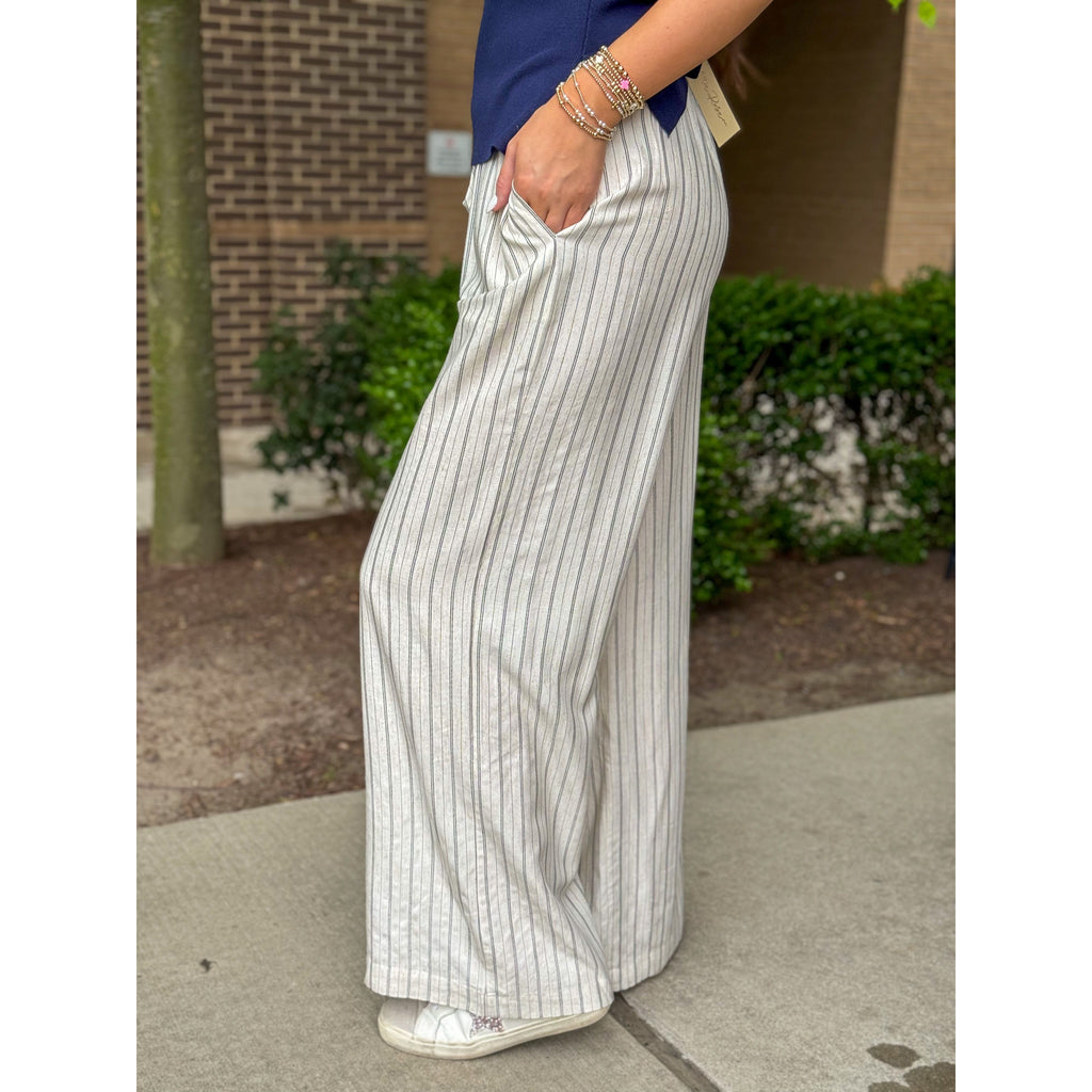 Sutton Linen Blend Striped Pants - Natural Stripe