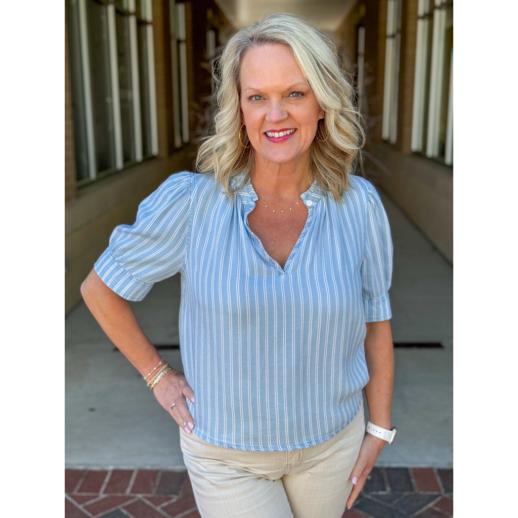 Dear John Sammi Novelty Top - Straight Blue