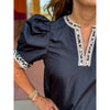 Angela V-Neck Top with Leopard Print Accents - Black