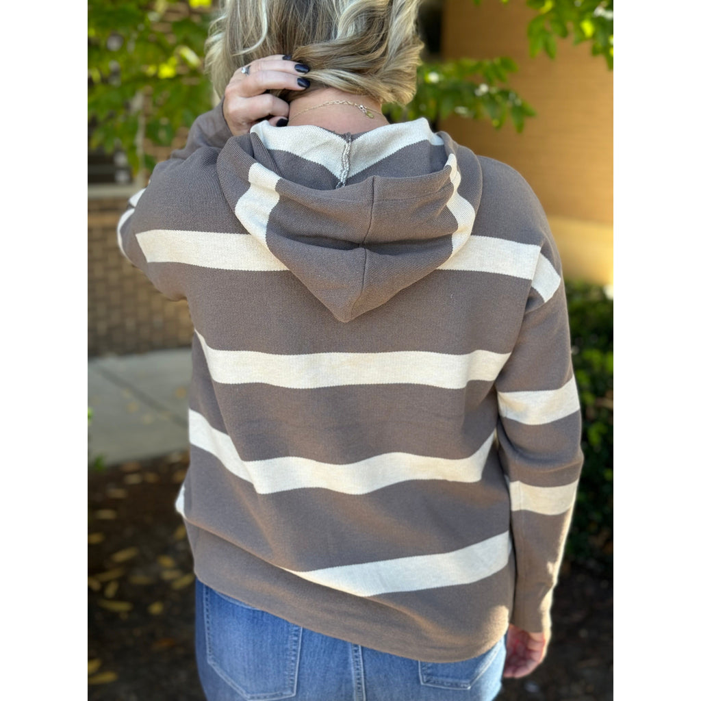 Tatum Oversized Bold Striped Hoodie Sweater - Brown/Cream