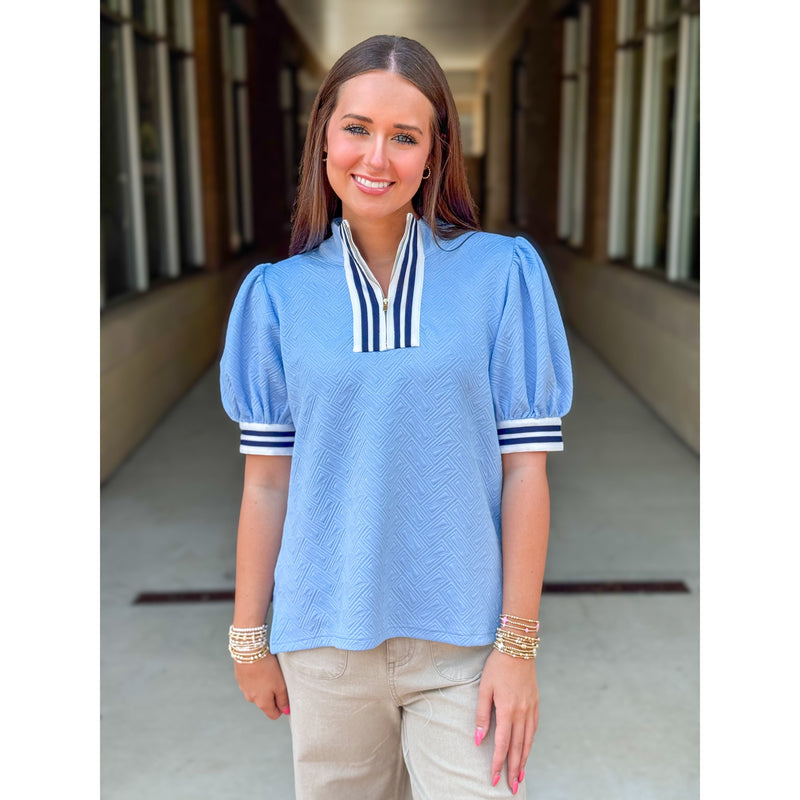 Palmer Textured Puff Sleeve Top - Blue