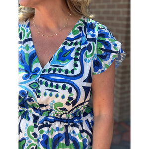 Samantha Tile Printed Midi Dress - Blue Multi