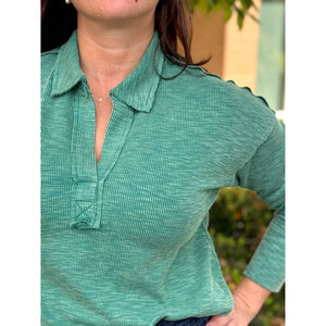 Spencer Ribbed V-Neck Top - Green