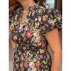 Haven Floral Print Short Puff Sleeve Midi Dress - Chocolate