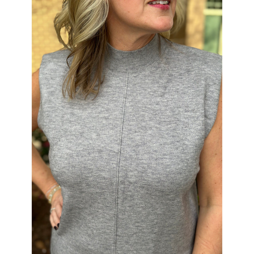 Aspen Mock Neck Sleeveless Knit Top - Grey