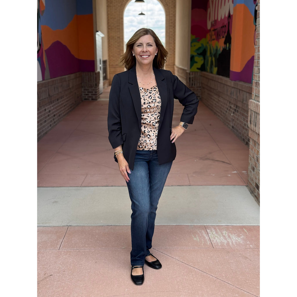 Felicia Recycled Shirred Sleeve Blazer - Black