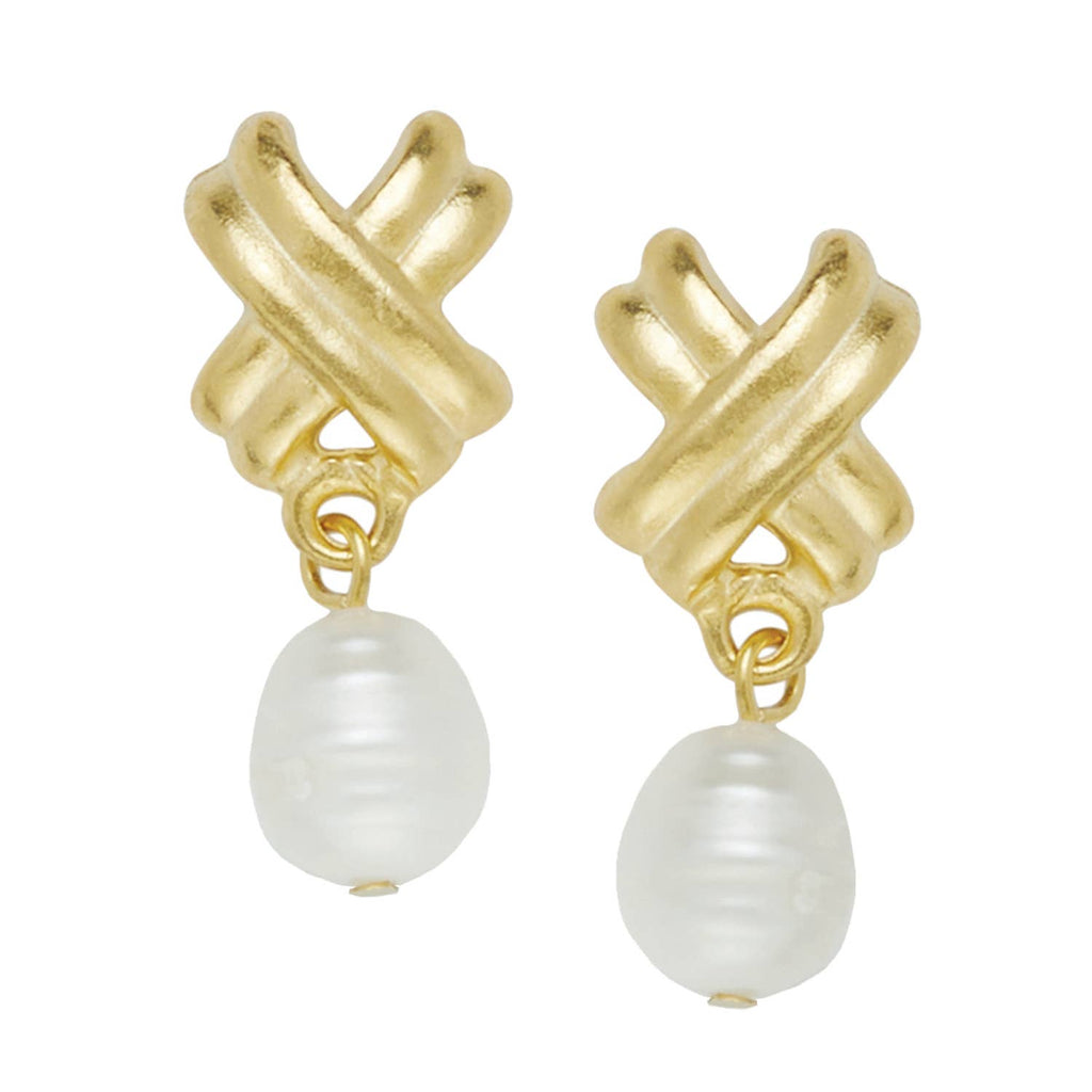 Susan Shaw Gold Small Texas X's with Freshwater Pearl Earrings