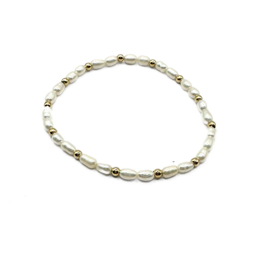 Erin Gray Petite Patterned Rice Pearl Bracelet with 3mm 14k Gold-Filled Beads