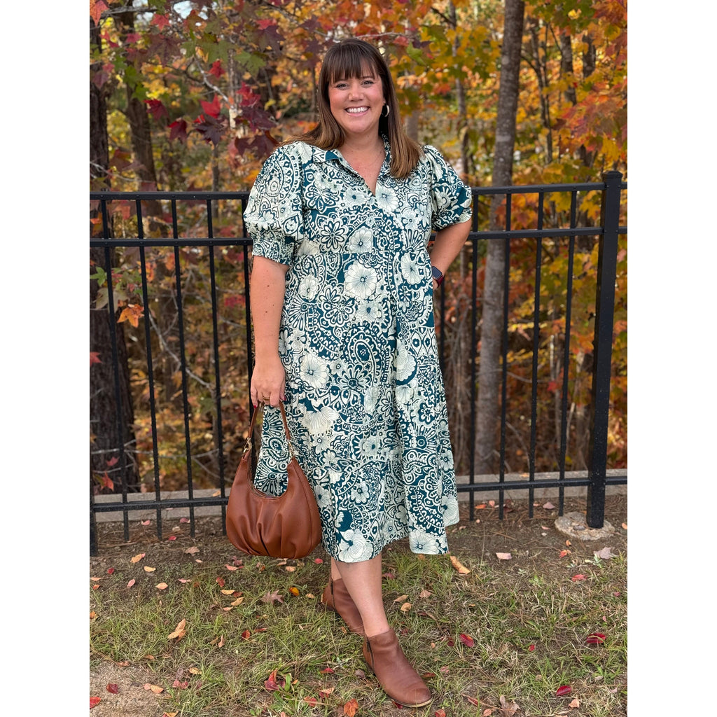 Merritt Plus Paisley Print Tiered Midi Dress - Peacock Green