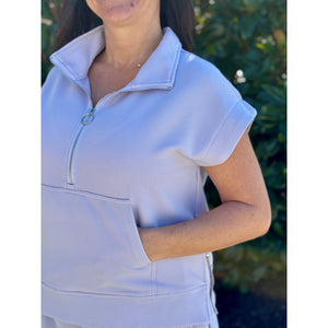Lindy Ribbed Short Sleeve Half-Zip Top - Lavender