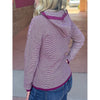 Missy Waffle Texture Striped Pullover Hoodie - Dark Magenta