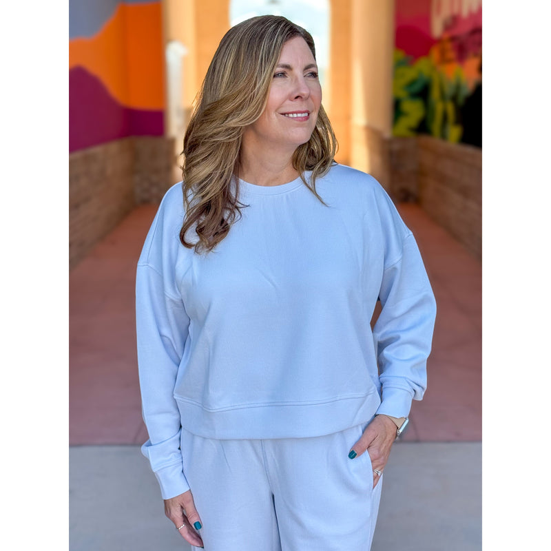 Courtney Luxe Sand Wash Rib Top - Halogen Blue