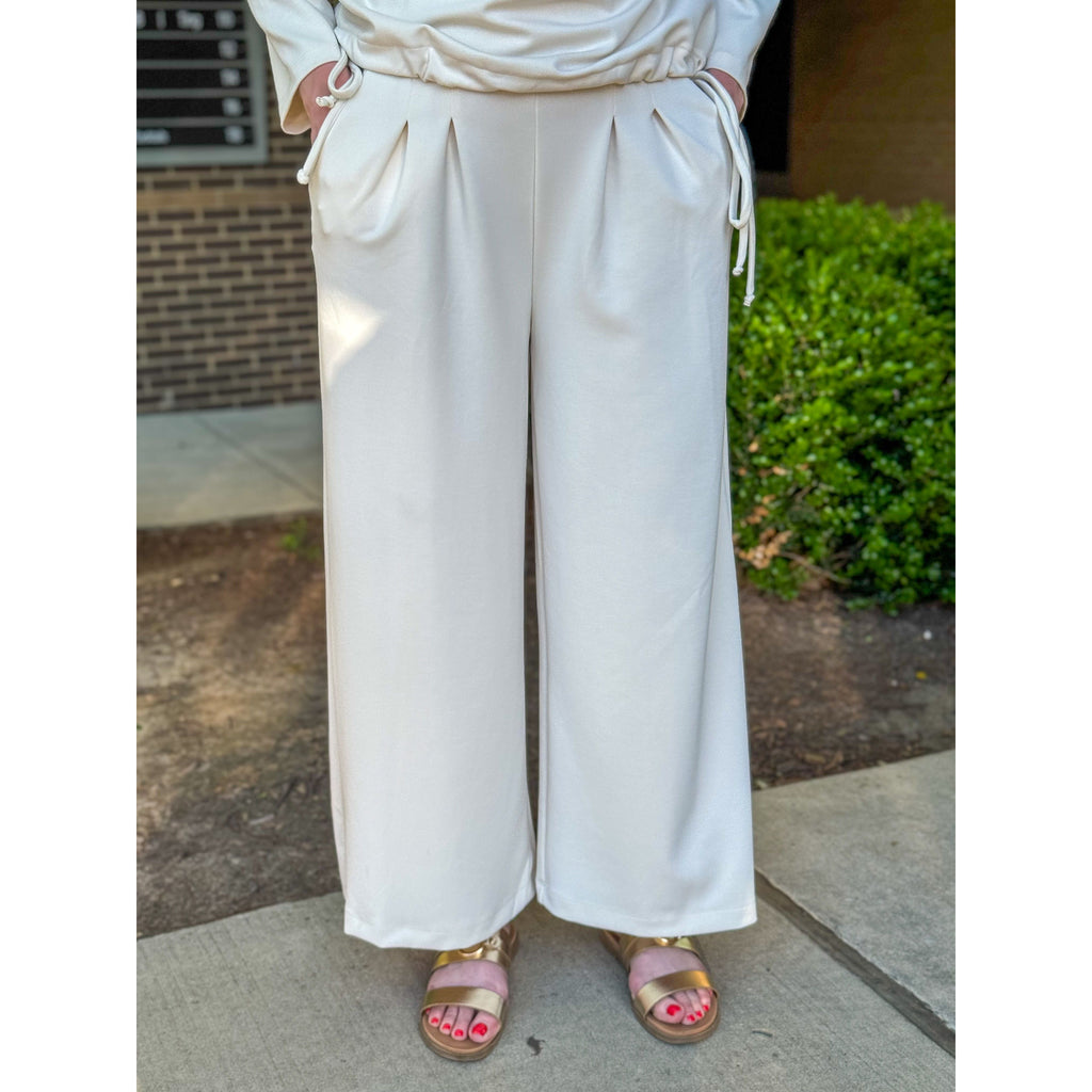 Emmi Ultimate Soft Pleated Wide Leg Lounge Pants - Ivory