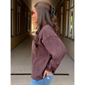 Calypso Essential Corded Crew Sweatshirt - Chocolate