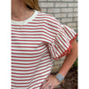 Hanna Striped Short Sleeve with Eyelet Detail Top - Terracotta/Ivory