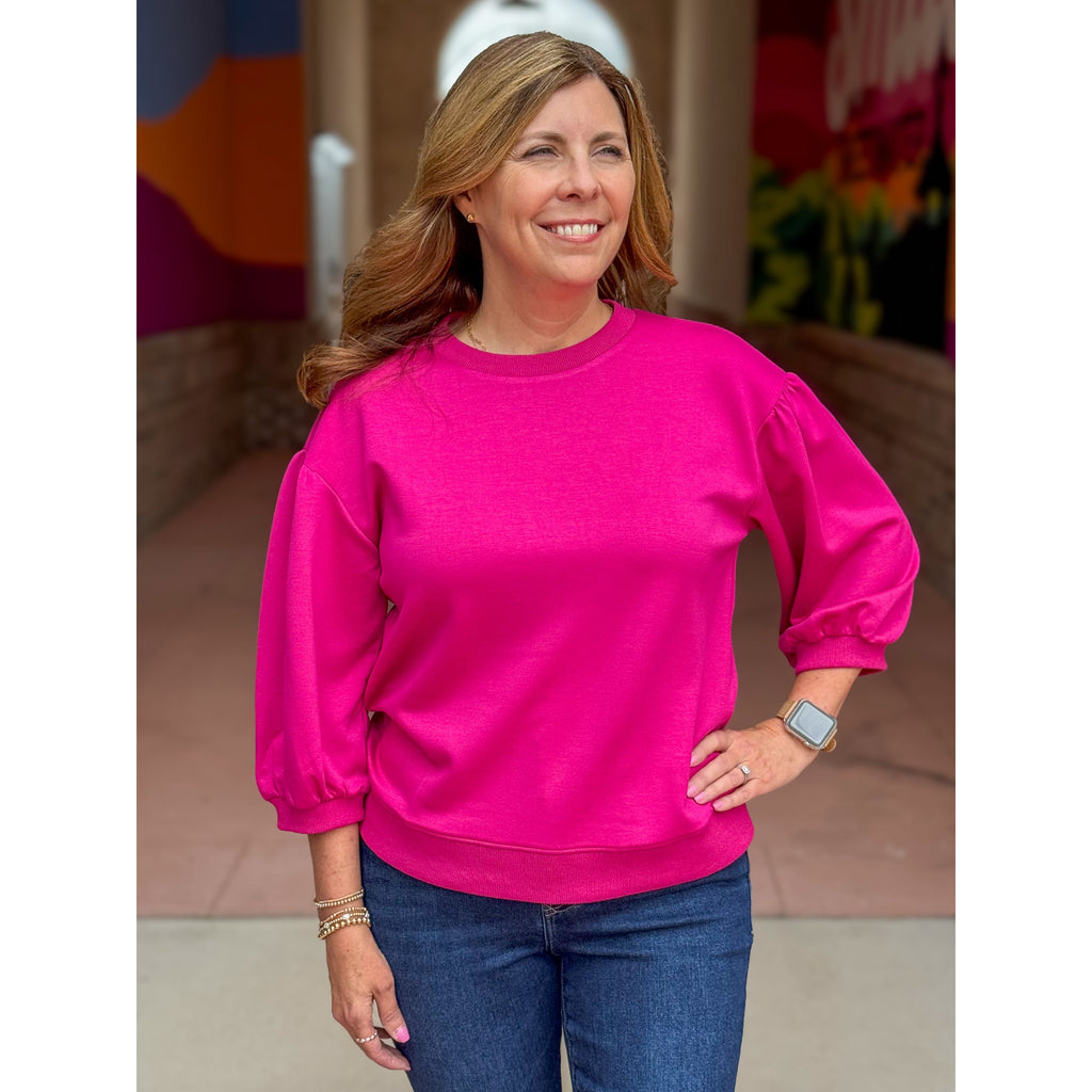Vienna Peasant Sleeve Sweatshirt - Magenta
