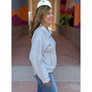 Georgina Scuba Half Zip Pullover - Light Heather Grey