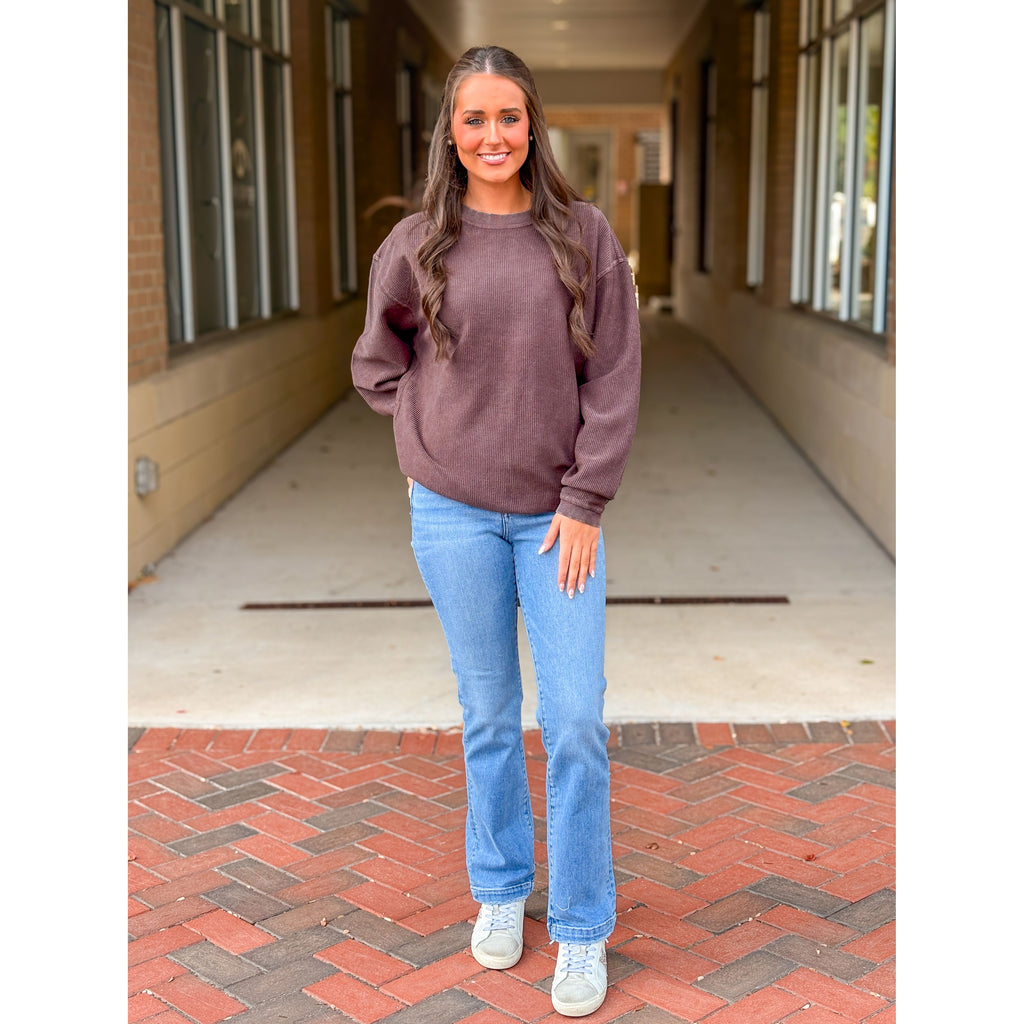 Calypso Essential Corded Crew Sweatshirt - Chocolate