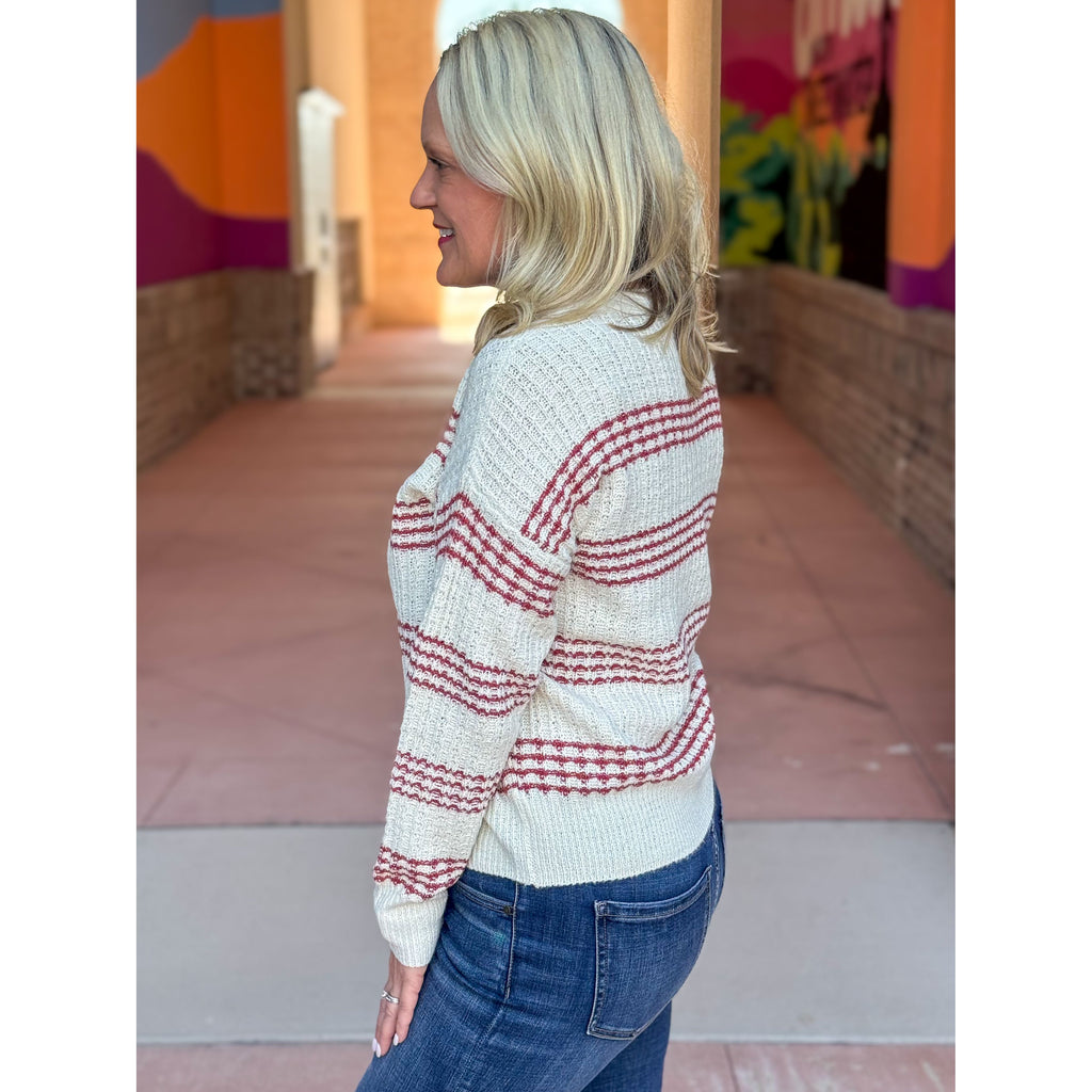 Marilyn Textured Stripe Sweater - Brick