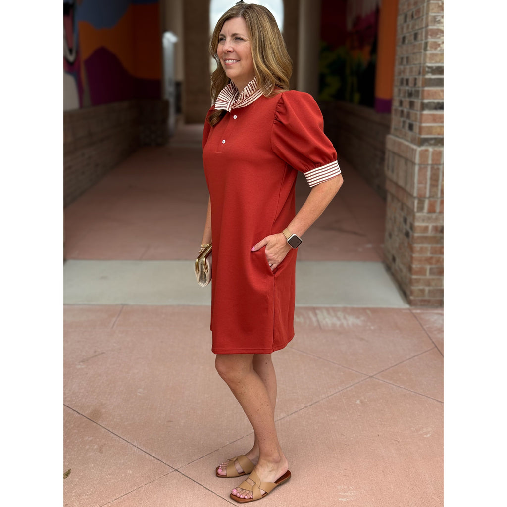 Marti Short Sleeve Pullover Polo Dress - Rust