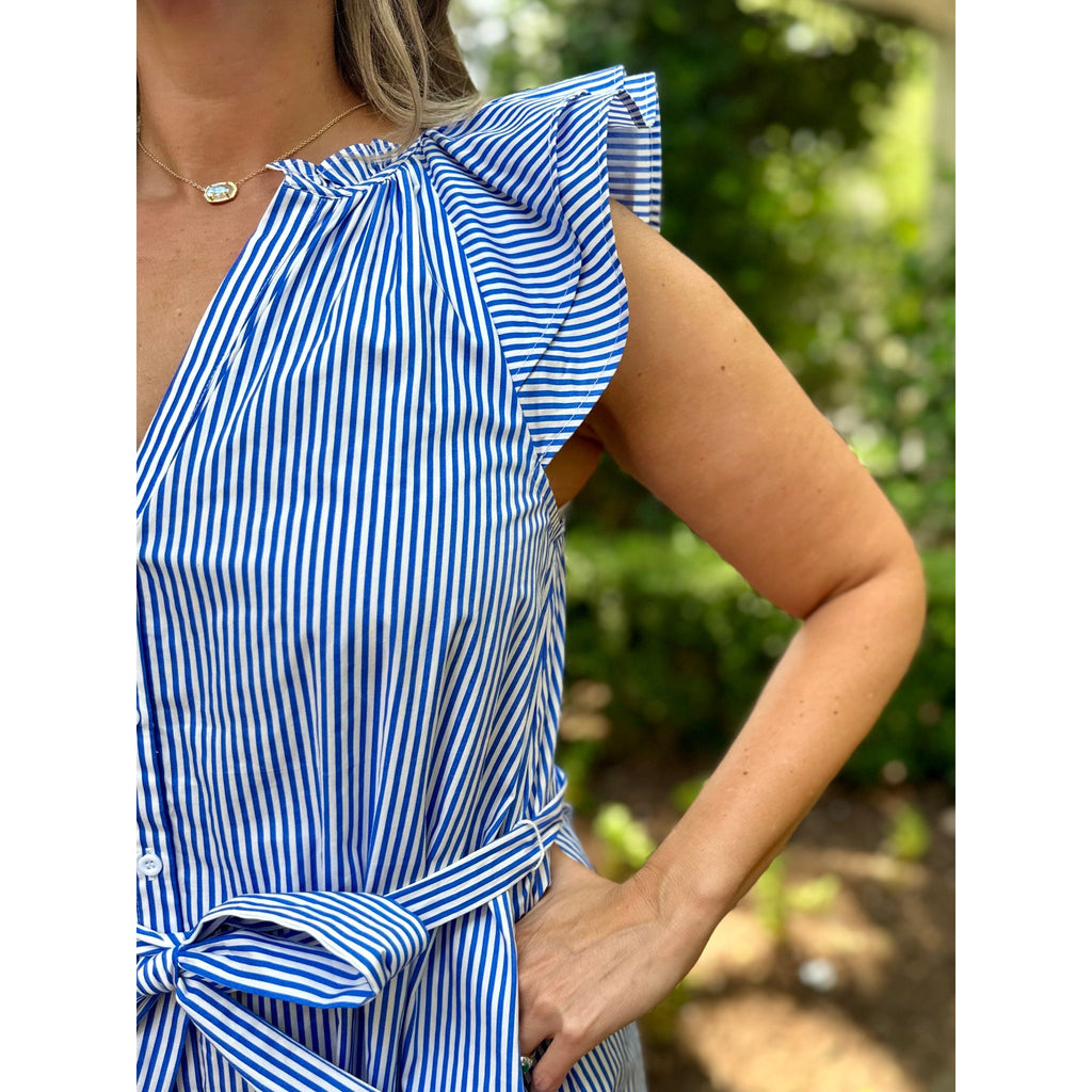 Dyna Striped Button Midi Dress - Blue