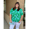 Waterlilly Plus Floral Balloon Sleeve Top - Green/Light Blue