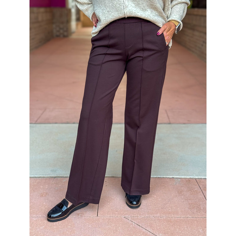 Liverpool Los Angeles Kayla Wide Leg Pull On Trouser Pants - Brown Truffle