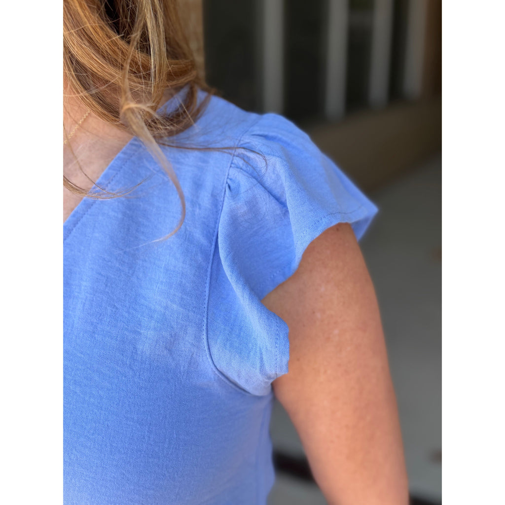 Leigh Ruffle Sleeve Blouse - Blue