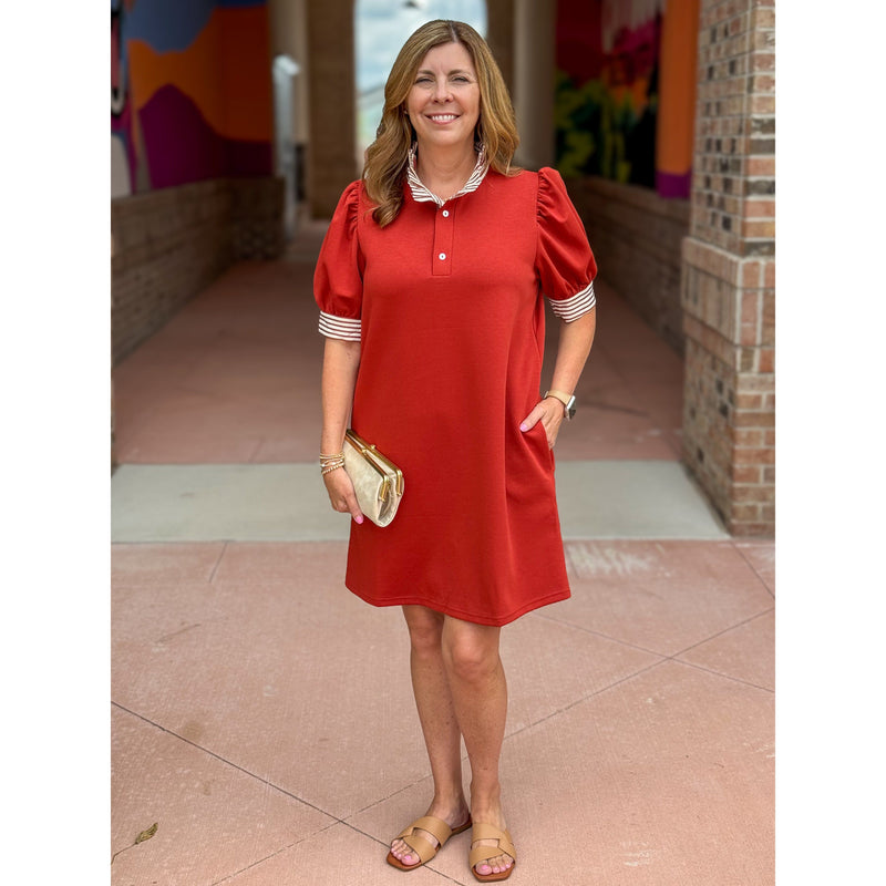Marti Short Sleeve Pullover Polo Dress - Rust