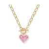 KENDRA SCOTT ARI HEART ENAMEL FRAME LINK AND CHAIN NECKLACE GOLD PINK IRIDESCENT GLITTER GLASS