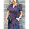 Miley Plaid Poplin Tiered Maxi Dress - Navy/Multi