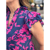 Laura Scallop Neck Floral Dress - Navy/Pink