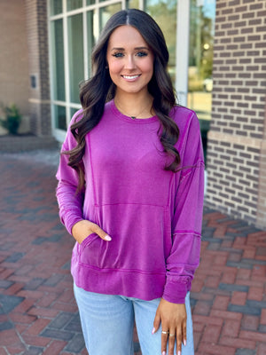 Grace and Lace Mineral Washed Pullover Sweatshirt - Boysenberry