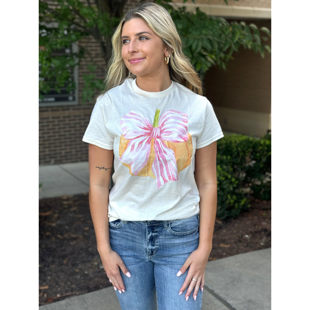 Pink Pumpkin Graphic Tee - Cream