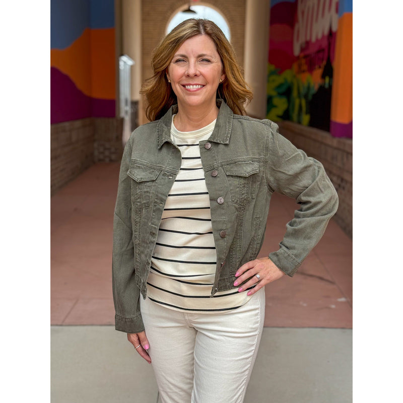 Shea Lightweight Denim Jacket - Olive