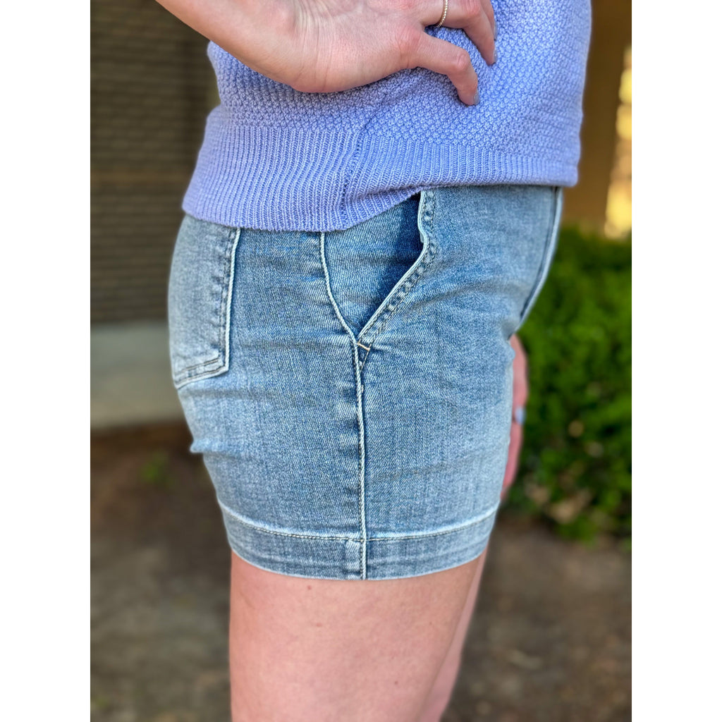 Judy Blue High Waist Denim Trouser Shorts - Medium Wash