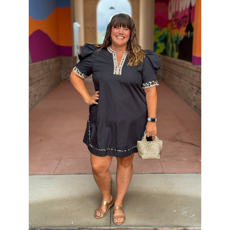 Aubrey Plus Short Puff Sleeve Dress - Black