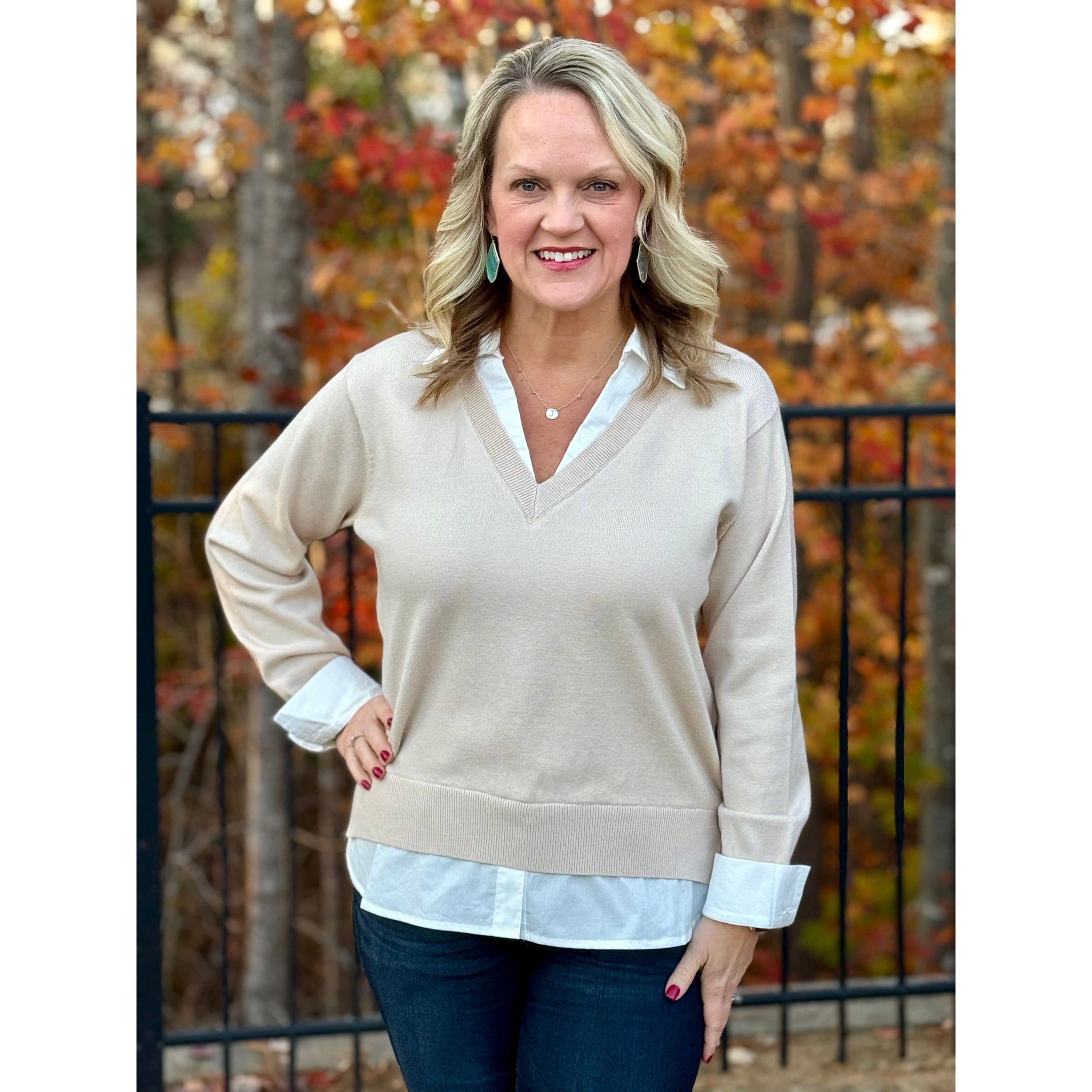 Blair Mixed Media Sweater Cream/White