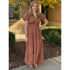 Amberlyn V-Neck Bubble Sleeve Tiered Maxi Dress - Clay